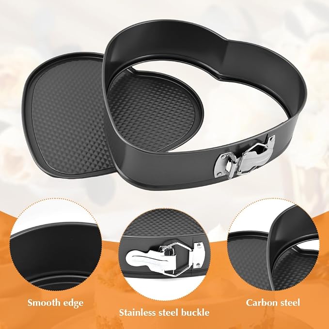 Set of 3 Springform Cake Tins Heavy Duty, Double Layer Non-Stick Coating, Removable Base, Heavy Duty Carbon Steel, Perfect for Frozen Desserts - Oven Safe Bakeware (heart-shaped) - Image 5