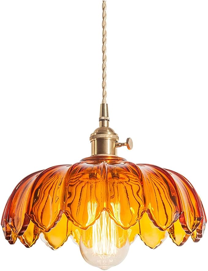 Kitchen Island Pendant Lights, E26 Nordic Pendant Lamp 10.3“ Small Vintage Style Amber Glass Hanging Lighting Fixtures Over Dining Room Table for Bedroom,Bar,Over Sink UL Certified Lighting - Image 9