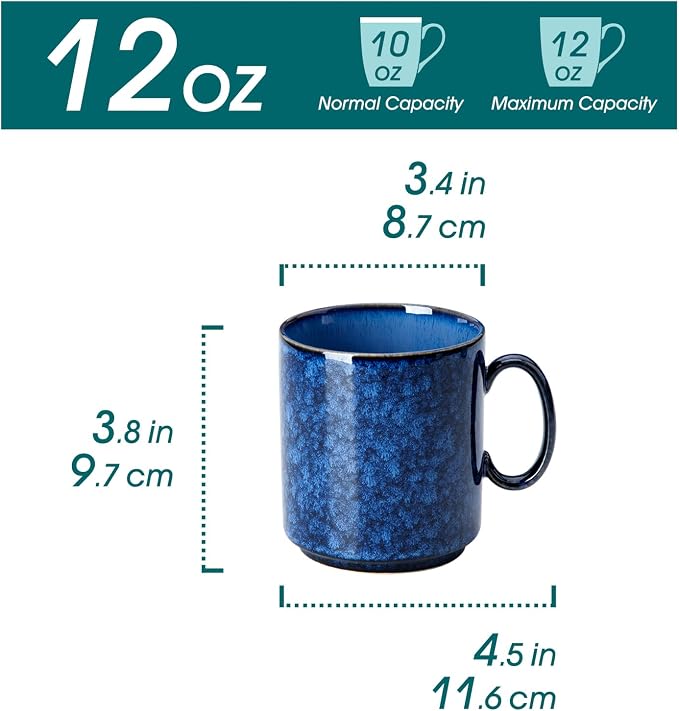 vancasso STARRY Ceramic Coffee Mugs Set of 6, 12 Oz Coffee Cups for Latte, Cappuccino, Tea & Hot Cocoa, Artisan Modern Style for Coffee Bar, Home & Kitchen, Microwave & Dishwasher Safe, Blue - Image 2