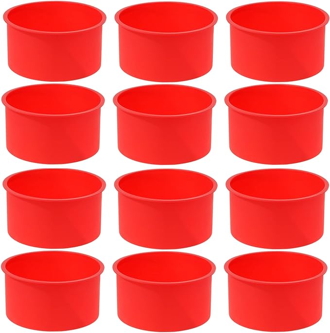 12pcs Silicone Cake Mold Baking Round Cake Molds 4 Inch Non-Stick Baking Pan Kitchen Silicone Cake Molds for Baking(Red, 4inch)