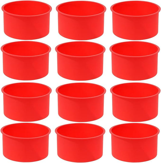 12pcs Silicone Cake Mold Baking Round Cake Molds 4 Inch Non-Stick Baking Pan Kitchen Silicone Cake Molds for Baking(Red, 4inch)