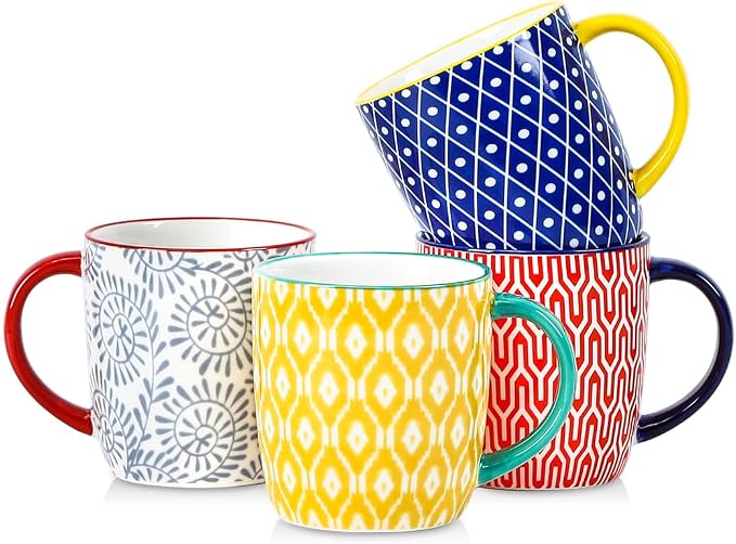 Selamica 10 OZ Coffee Mugs Set of 4, Small Coffee Cups Ceramic with Handle for Cappuccino Latte Cocoa Milk Tea, Dishwasher Microwave Safe, Assorted Colors by Selamica