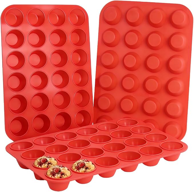 CAKETIME Silicone Mini Muffin Pan 3 Pack 24 Cups Nonstick Mini Cupcake Pan for Baking Muffins Cupcakes Egg Bites Fat Bombs by CAKETIME