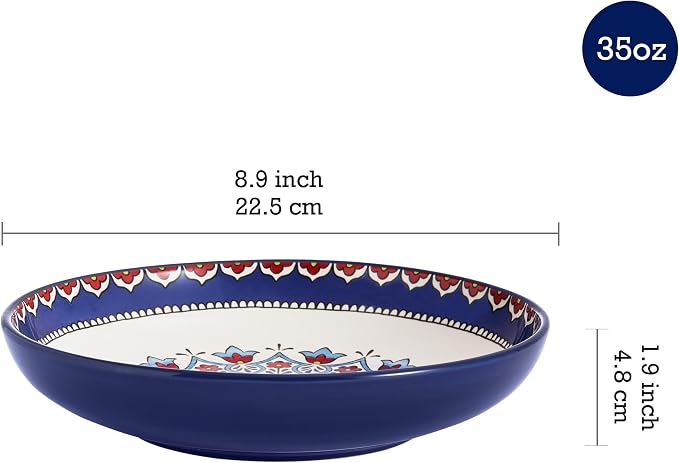 Bico Boho Totem Pasta Bowls, 35oz Salad Bowl Set of 4, Large Ceramic Serving Dinner Bowls for Soup and Cereal, Microwave and Dishwasher Safe, Gift for Housewarming and Thanksgiving - Image 2