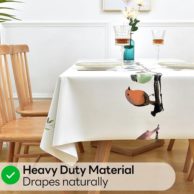 Wipeable Waterproof Tablecloth Vinyl Tablecloths for Rectangle Tables Heavy Duty PVC Tablecloth for Kitchen Dining Table(Birds, 54'' x 108'') - Image 4