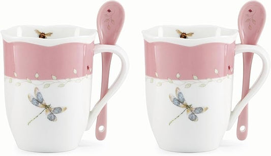 Lenox 897803 Butterfly Meadow Color Mugs With Spoons, Set Of 2, Pink by Lenox