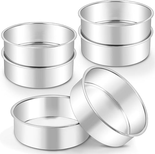 LIANYU 6 Inch Cake Pans Set of 6, Round Layer Cake Tins for Baking | Stainless Steel Round Baking Pan, Bakeware for Oven & Dishwasher, Non Toxic & Heavy Duty by LIANYU