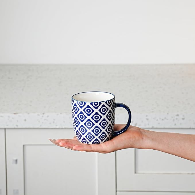 Ceramic Coffee Mugs Set - 10 OZ Large Porcelain Tea Cups with Handle for Milk Cappuccino Latte Cocoa Tea - Microwave Dishwasher Safe - Christmas Housewarming Gift -Set of 6 - Vintage Blue - Image 2