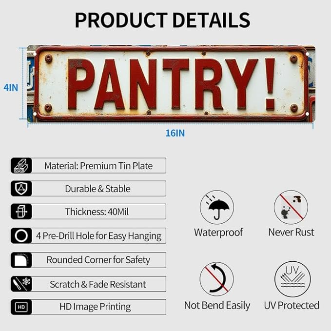 Wall Decor 16 * 4 Inch Tin Signs PANTRY Rustic Kitchen Storage Practical Wall Decor - Image 3