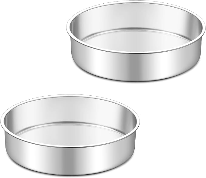 TeamFar 7 Inch Cake Pan Set of 2, Stainless Steel Round Cake Baking Pan | Layer Baking Tin for Birthday Wedding, Non-Toxic & Heavy-Duty, Mirror Finish & Leak Proof, Oven & Dishwasher Safe by TeamFar