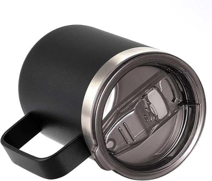 12 oz Insulated Travel Coffee Mug with Handle, Black | Stainless Steel Coffee Tumbler with Lid, Double Wall Vacuum Thermal Cup for Camping - Image 3
