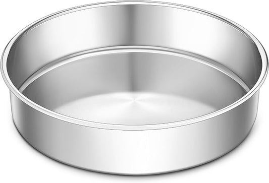 LIANYU Cake Pan 9 Inch Round, Stainless Steel Round Wedding Cake Baking Pan | Metal Birthday Baking Tin Oven Pan for Layer Cake Brownie Lasagna, Leak Proof, Dishwasher & Pot Safe by LIANYU