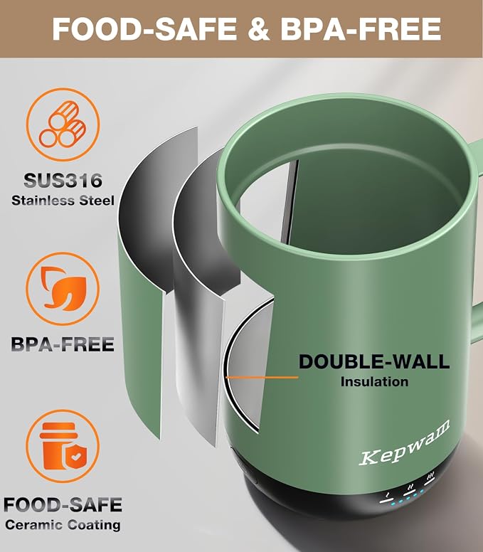 Kepwam Self-Heating Coffee Mug T1, 16oz Rechargeable Heated Coffee Mug, Smart Coffee Warmer Mug with App-Controlled,Advanced Temperature-Controlled Heating Coffee Gifts for Women Men Coffee Lover - Image 5