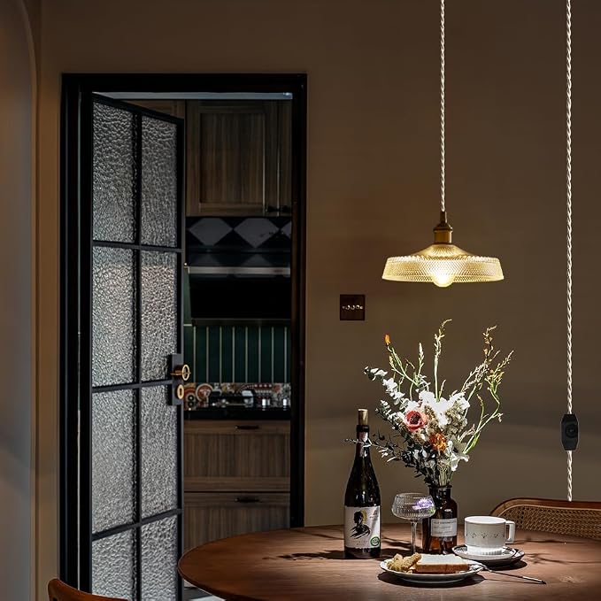 Sedelan Plug in Pendant Light, Vintage Pendant Lights Kitchen Island, Glass Hanging Light, Hanging Lamp with Plug in Cord for Entryway Bedroom Dining Room Kitchen, Adjustable, E26 - Image 3