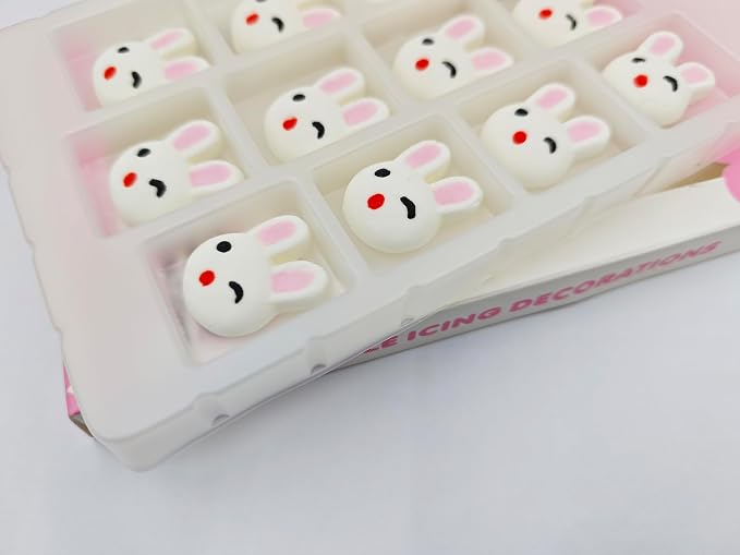 Edible 12 pcs Easter Themed Sugar Easter Rabbit cake decorations, Bunny cupcake toppers, perfect Icing Cookies decro for Cupcakes, Cake, Macaron and Cakecicles Decorating - Image 3