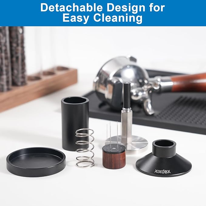 58.35mm Espresso Tamper & Magnetic WDT Tool, Barista Cofee Tamper with Spring Loaded, Anodized Aluminum Alloy Handle, Stainless Steel Corrugated Base with Cover for Portafilter Basket