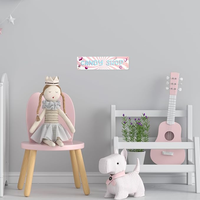 Candy Shop Sign Candy Bar Sign Girl’S Bedroom Decor Retro Wall Decor Vintage Decoration For Home Store Cafe 4×16 Inches - Image 4