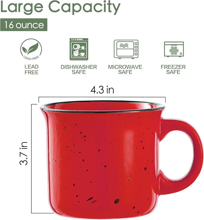 bestone Coffee Mugs Set of 4，16 oz Large Coffee Mugs, Ceramic Mugs with Handles,Salad,Noodles etc Coffee Mugs, Cups for Coffee Cereal Latte ，Microwave & Dishwasher safe，Red - Image 2