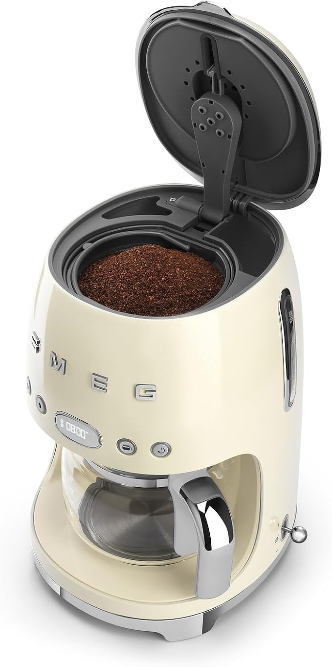 Smeg 50's Retro Style Aesthetic Drip Coffee Machine with 10 Cup Glass Carafe, Auto Start Feature, Keep Warm Plate, and Two Coffee Strength Settings (Cream) - Image 3