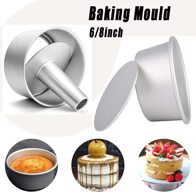 Round Hollow Chiffon Cake Mold,Cake Mold 6/8 Inch Nonstick Baking Mould Aluminum Alloy Round with Removable Bottom Baking Tray Bakeware(6 inch) - Image 4