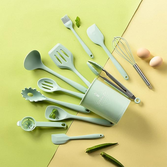 Kitchen Utensils Set-12 Pieces Silicone Cooking Utensils Set (Dishwasher Safe) 392°F Heat Resistant Spatula Set,Kitchen Utensil Set for Nonstick Cookware,Best Kitchen Tools with Holder | Dishwasher Safe 392°F Heat Resistant Spatula Set Kitchen Utensil ... - Image 8