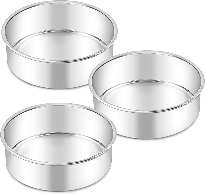 LIANYU 6 Inch Round Cake Pan Set of 3, Stainless Steel Smash Cake Pans Tins | Baking Baking Pan, Bakeware for Birthday Wedding Party, Leak-proof & Mirror Finish, Dishwasher Safe by LIANYU