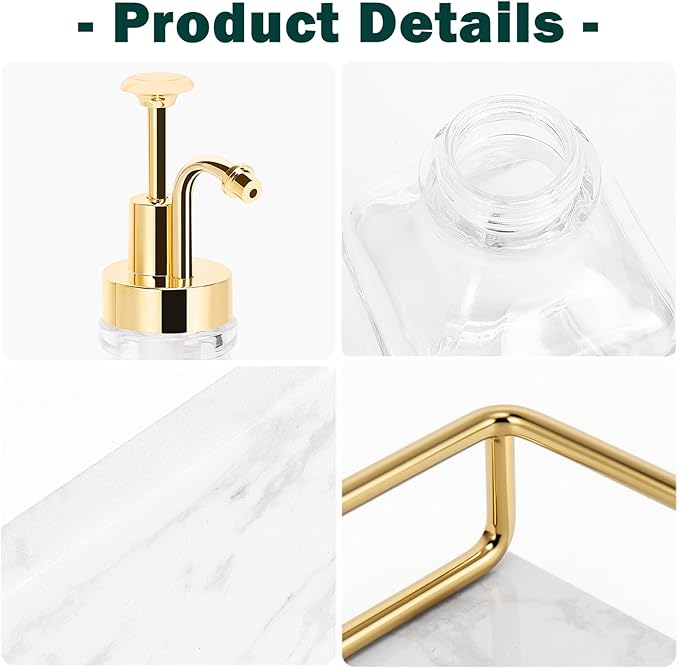Coffee Syrup Dispenser for Coffee Bar, Clear Glass Syrup Bottles with Pump, Refillable Maple Syrup Storage, Coffee Station Accessories and Organizer, 500ml, Set of 2 + Tray (Gold)