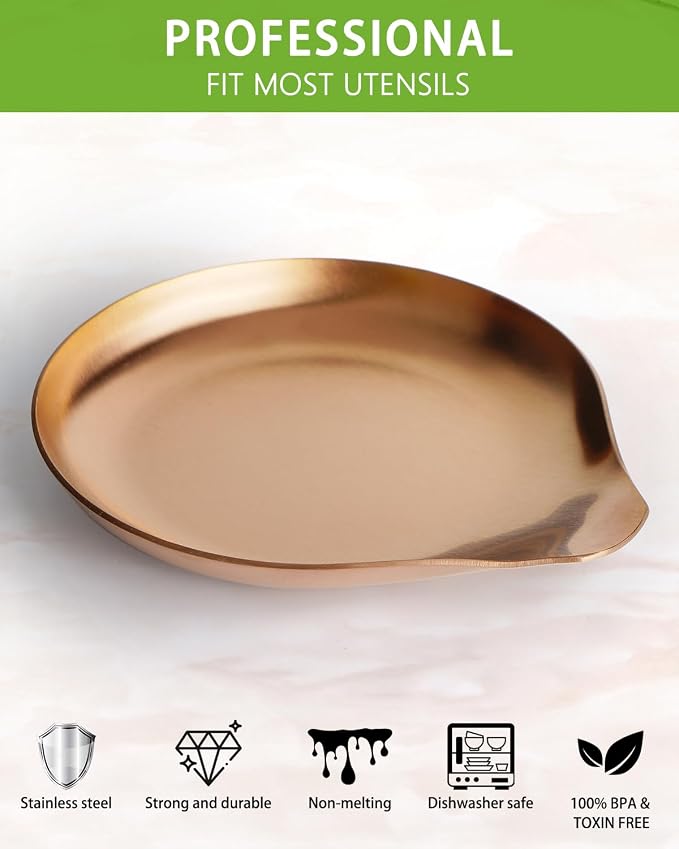 VanlonPro Stainless Steel Spoon Rest, Spatula Ladle Holder, Stainless Steel Utensil Spoon Rest Holder, Brushed Finish, Dishwasher Safe 5.9 x 5.1 Inch (Round Rose Gold 1PC) - Image 2