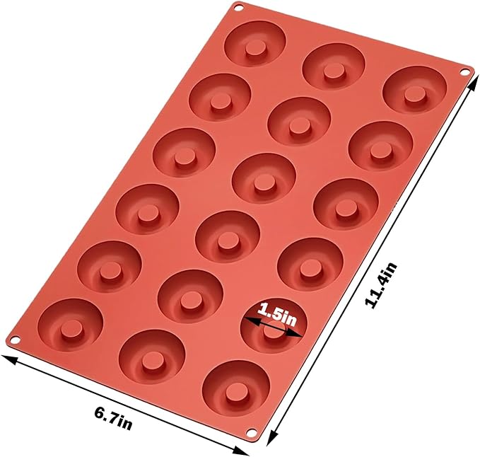 2pcs Silicone Mold for Mini Donut, 18 Cavities Donut Molds Home Reusable Donut Baking Pan Tray, Red, LK-18CA-DONUT