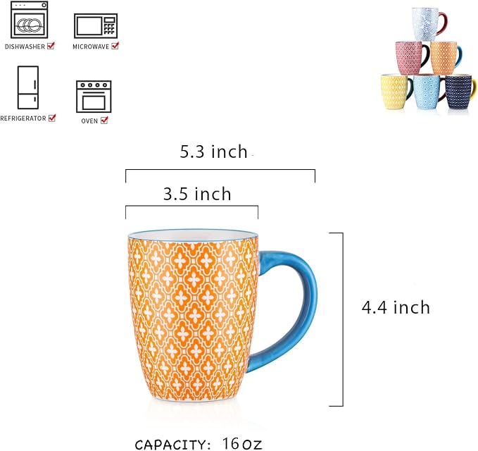 Selamica 16 oz Porcelain Coffee Mugs Set of 6, Coffee Cups Ceramic With Handle, Dishwasher, Oven, Microwave Safe, Assorted Colors - Image 2