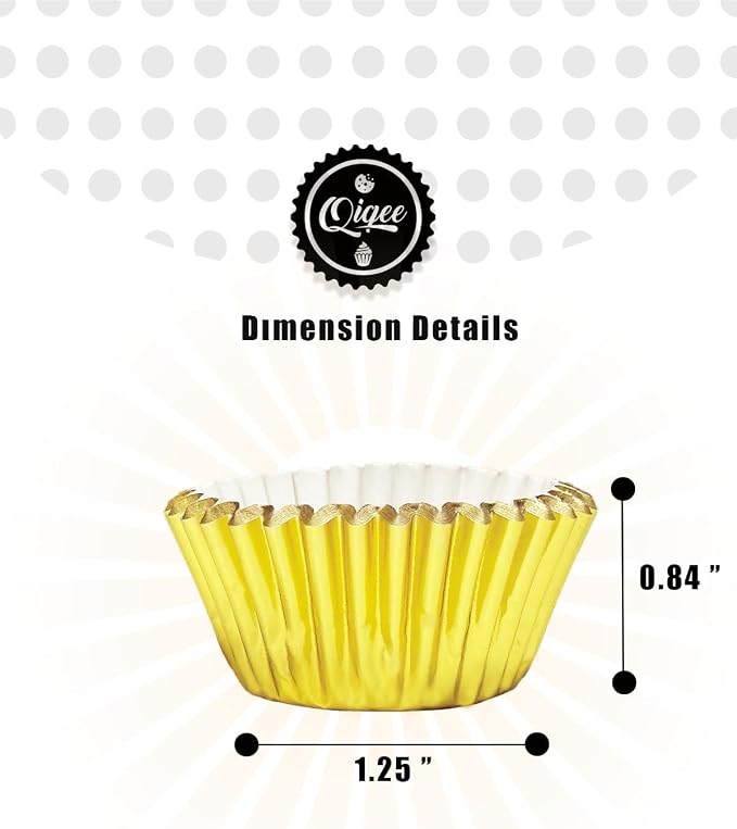 qiqee Foil Cupcake Liners, 300 Count, Mini Size, Gold - Image 4