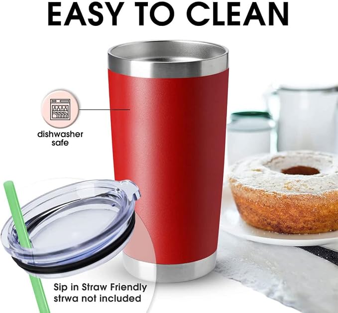 HASLE OUTFITTERS 20oz Tumblers Stainless Steel Mugs with Lid Double Wall Vacuum Insulated Coffee Cups for Cold & Hot Drinks (20oz-Red, 8 Pack) - Image 3
