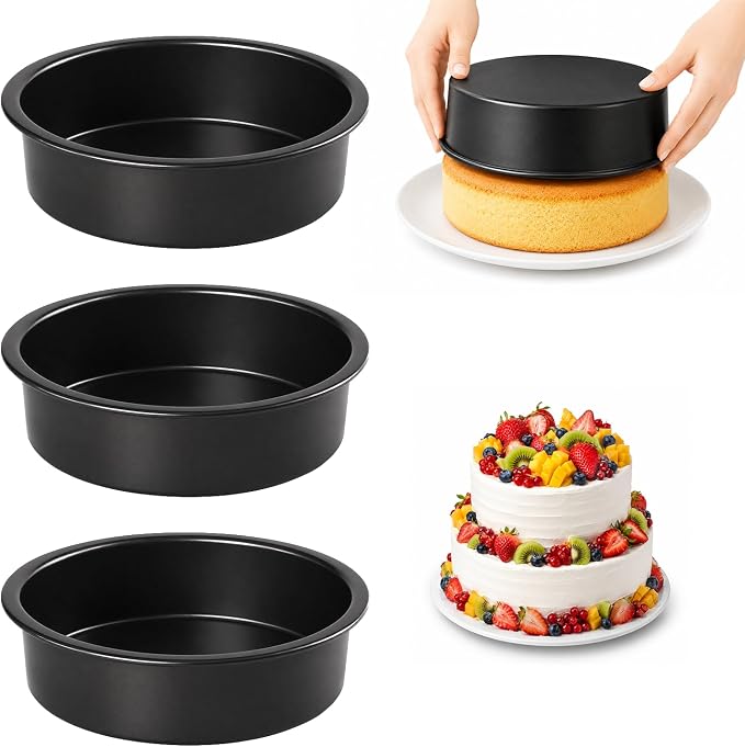 6 Inch Round Cake Pans Set of 3, Heavy-Duty Carbon Steel Baking Pans for Layered Birthday Cakes, Non-Stick Professional Circle Smash Cake Tins, Straight Wall & Dishwasher Safe by Unknown