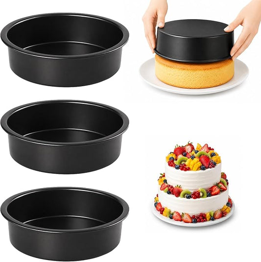 6 Inch Round Cake Pans Set of 3, Heavy-Duty Carbon Steel Baking Pans for Layered Birthday Cakes, Non-Stick Professional Circle Smash Cake Tins, Straight Wall & Dishwasher Safe by Unknown