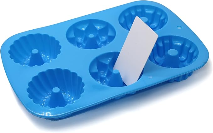 X-Haibei Mini Cake Pan Silicone Mold, 6-Cavity Round Donut Dessert Mold for Baking, Jello, Ice Cream, Chocolate, Soap Bars - Non-Stick Flexible Cupcake Sized