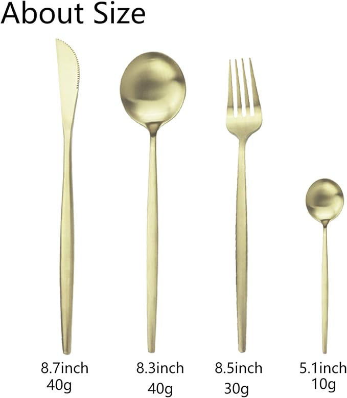 JASHII Silverware Set, 24-Piece Stainless Steel Flatware Set,Kitchen Utensil Set Service for 6,Tableware Cutlery Set for Home, Dishwasher Safe (Matte Champagne gold) - Image 3
