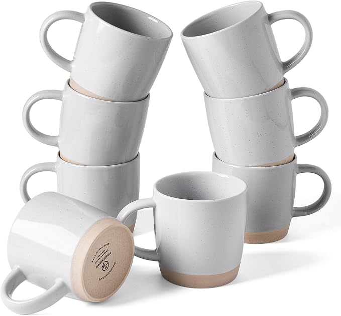 famiware Coffee Mugs for 8, 13 oz Mug Set, Dringking Cup with Handle for Coffee, Tea, Cocoa, Milk, Milkyway Serise, Ligth Gray by Famiware