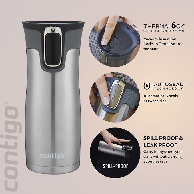 Contigo West Loop Autoseal Travel Mug, Stainless Steel Thermal Mug, Vacuum Flask, Leakproof Tumbler, Coffee Mug with BPA-Free Easy-Clean Lid - Image 2