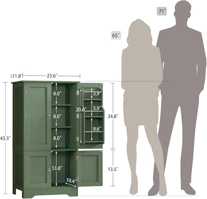 TEENFON 43" H Storage Cabinet with 4 Doors, Kitchen Cabinet with 6 Door Shelves, Kitchen Pantry Cabinets for Living Room, Dining Room, Bathroom, Forest Green - Image 3