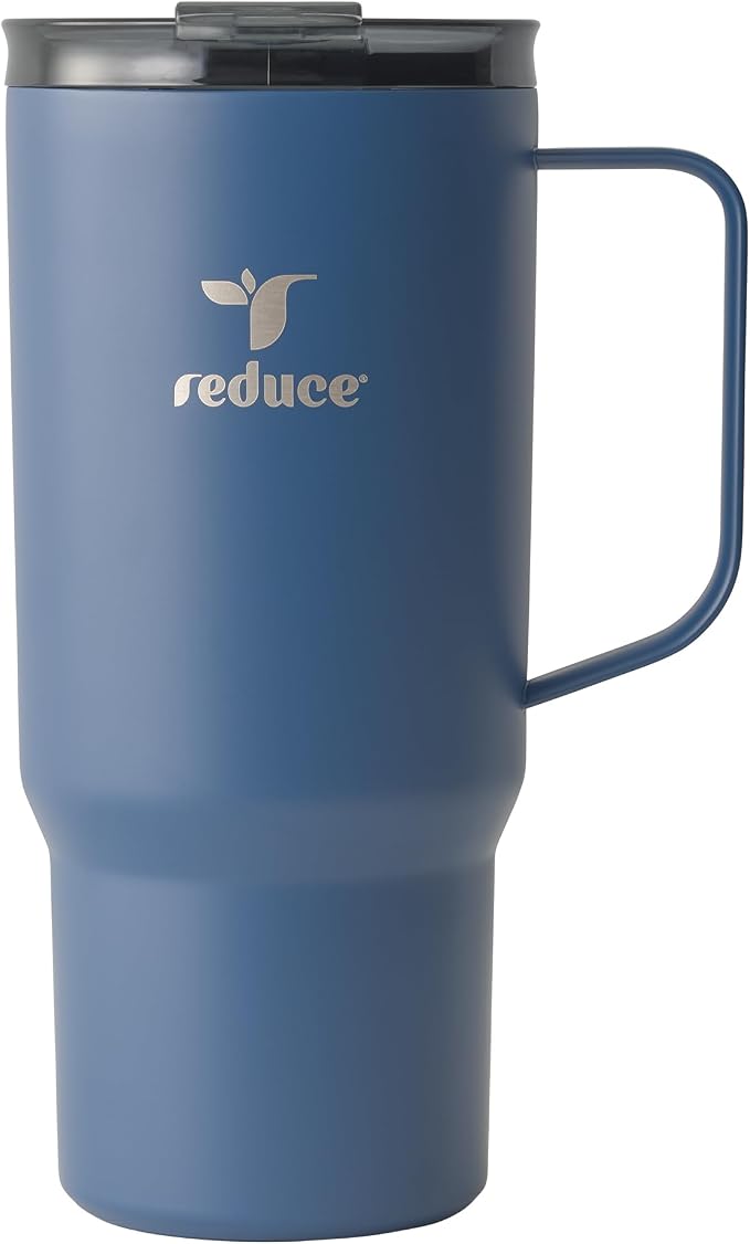 REDUCE 24 oz Hot1 Vacuum Insulated Mug for Hot Tea, Coffee and Other Hot Drinks - With Flo-Motion Lid and Handle, Single-Serve and Cupholder Friendly, Keeps Drinks Hot for up to 8 Hrs, Mineral Blue by Reduce