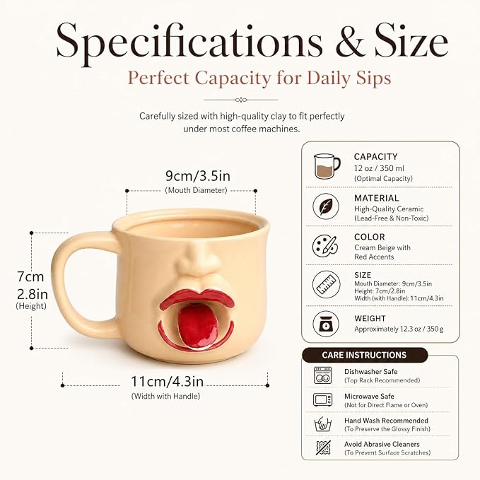 Funny Ceramic Tongue Mug, 3D Unique Shaking The Tongue Coffee Cup, Handmade Artistic Interactive Drinkware, Novelty Gift for Friends, Co-workers or Home Decor ，2pcs - Image 7
