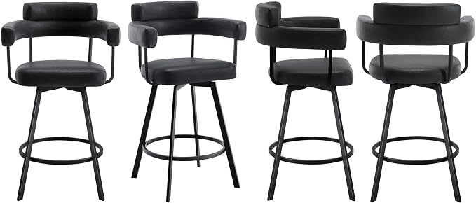 Flouki Swivel Bar Stools with Backs and Arms, Modern Faux Leather Counter Stools Set of 4 for Kitchen Island, 26" Upholstered Counter Height Bar Stools for Kitchen Counter, Dining Room, Black - Image 7