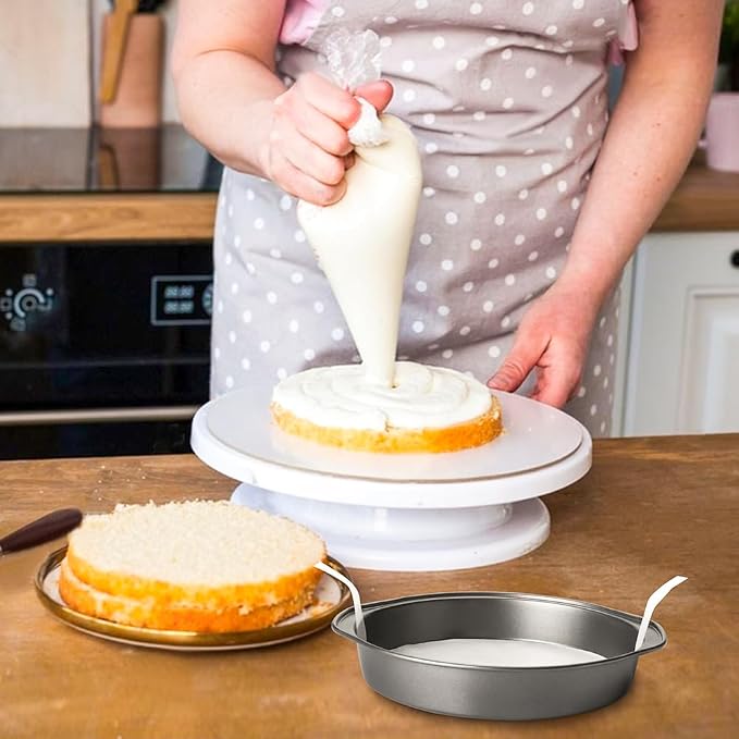 8 Inch Cake Pan, 3PCS Carbon Steel Round Cake Pans with 100 PCS Parchment Paper, Nonstick Cake Tins Flan Mold with Handle, Non-toxic & Healthy, Dishwasher Safe - Image 3