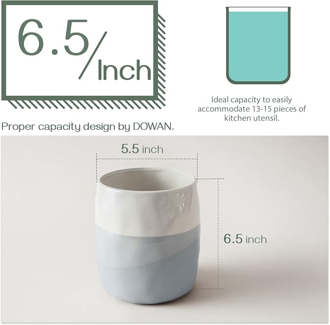 DOWAN Utensil Holder, 6.5″ Large Utensil Holder for Kitchen Counter, Ceramic Utensil Crock with Table-Protection Cork Mat, Utensil Organizer Caddy for Tongs, Spoons - Image 5