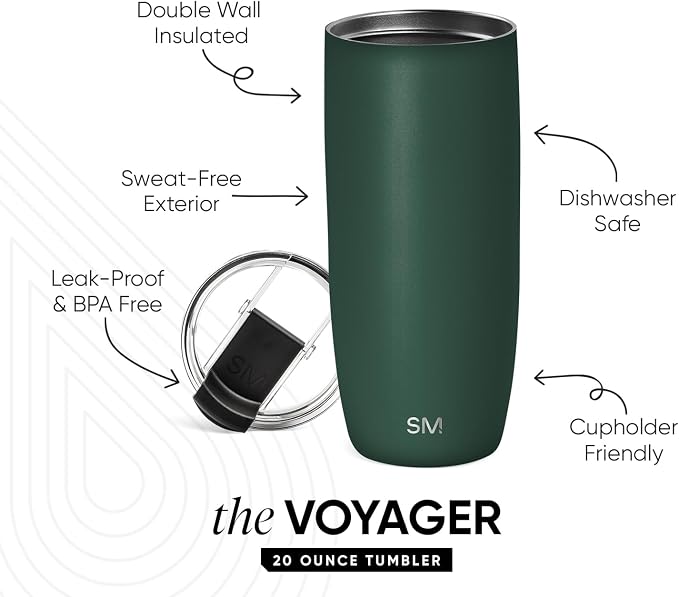 Simple Modern Travel Coffee Mug with Lid | 20oz | Green | Voyager Coffee Cup, Coffee Tumbler for Hot & Iced Drinks | Insulated Stainless Steel Travel Mug | Forest - Image 2