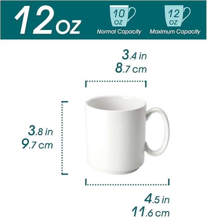 vancasso Porcelain Coffee Mugs Set of 6, 12 Oz Coffee Cups for Latte, Cappuccino, Tea & Hot Cocoa, Modern Minimalist Mug Set for Home & Office, Microwave & Dishwasher Safe, White - Image 2