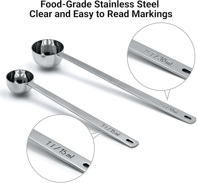 2Pcs Coffee Scoop Spoon - 1 Tbsp (15ml) & 2 Tbsp (30ml) Measuring Tablespoon - Stainless Steel Coffee Measuring Spoon - Long Handle Measuring Spoons for Ground Coffee, Loose Tea and Powder