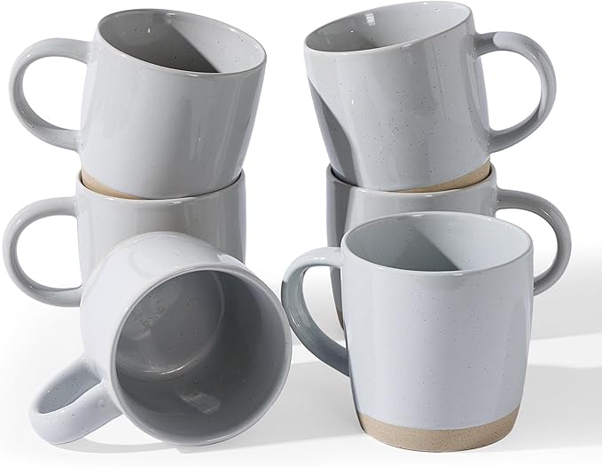 famiware Coffee Mugs for 6, 13 oz Mug Set, Dringking Cup with Handle for Coffee, Tea, Cocoa, Milk, Milkyway Serise, Ligth Gray by Famiware