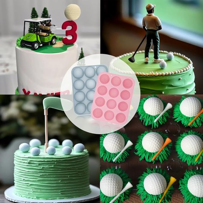 2 Pack Golf Ball Chocolate Silicone Molds 3D Golf Ball Mold for Cake Pops Chocolate Bomb Cake Decorations Mousse Pastry Handmade Soap Cupcake Topper
