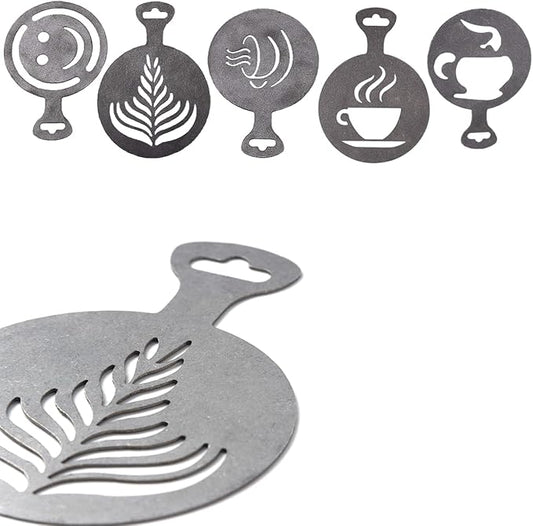 5Pcs Stainless Steel Reusable Metal Coffee Stencils for Latte Art Coffee Decorating Kit - Cookie Stencils for Royal Icing - Metal Baking Stencil Christmas- Cake Decorating Kit